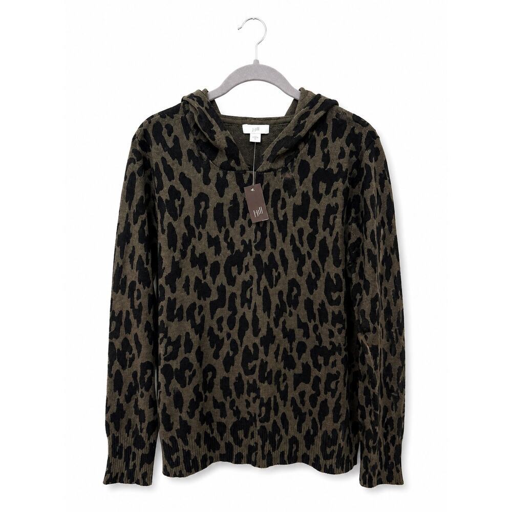 J.Jill Leopard Print Hooded Sweater Women Brown Black Lightweight Knit Pullover - Picture 2 of 12